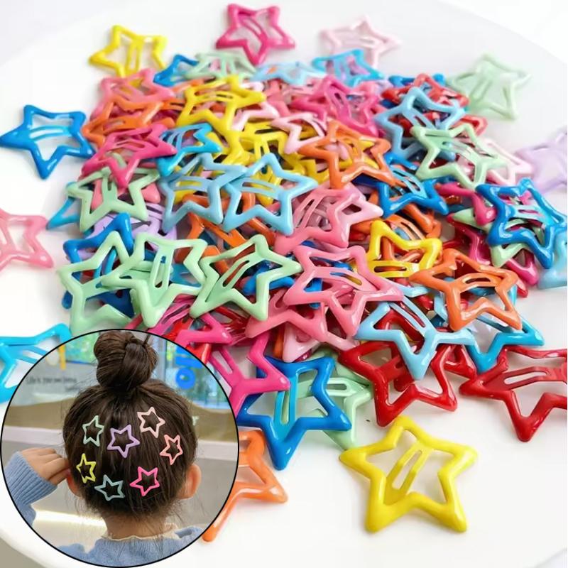 10/30/50/pcs Y2K Silver /Colorful Star Hair Clips Cute Star Barrettes Women Simple Metal Snap Clip Headdress Hair Accessories