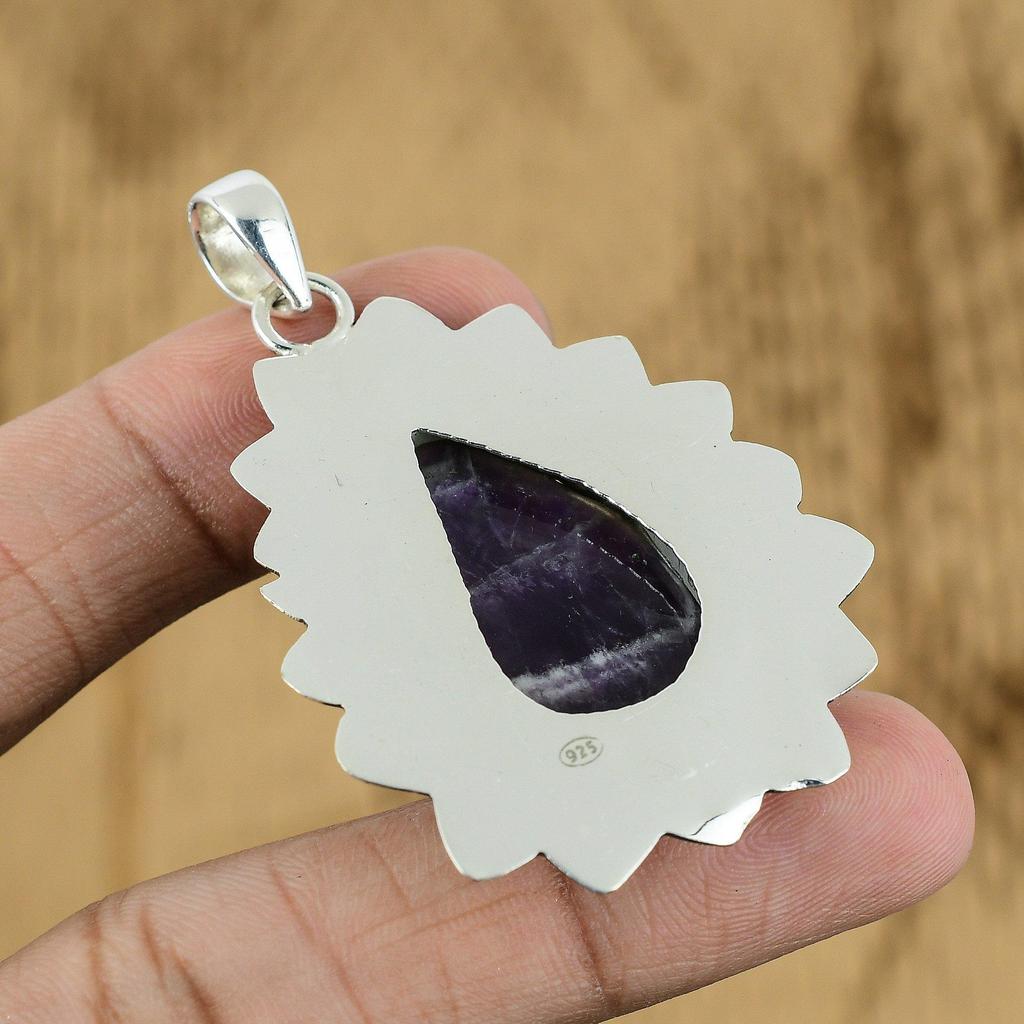 925 Sterlingsilver Naturlig Chevronametist Syster Förlovning Unikt Hänge