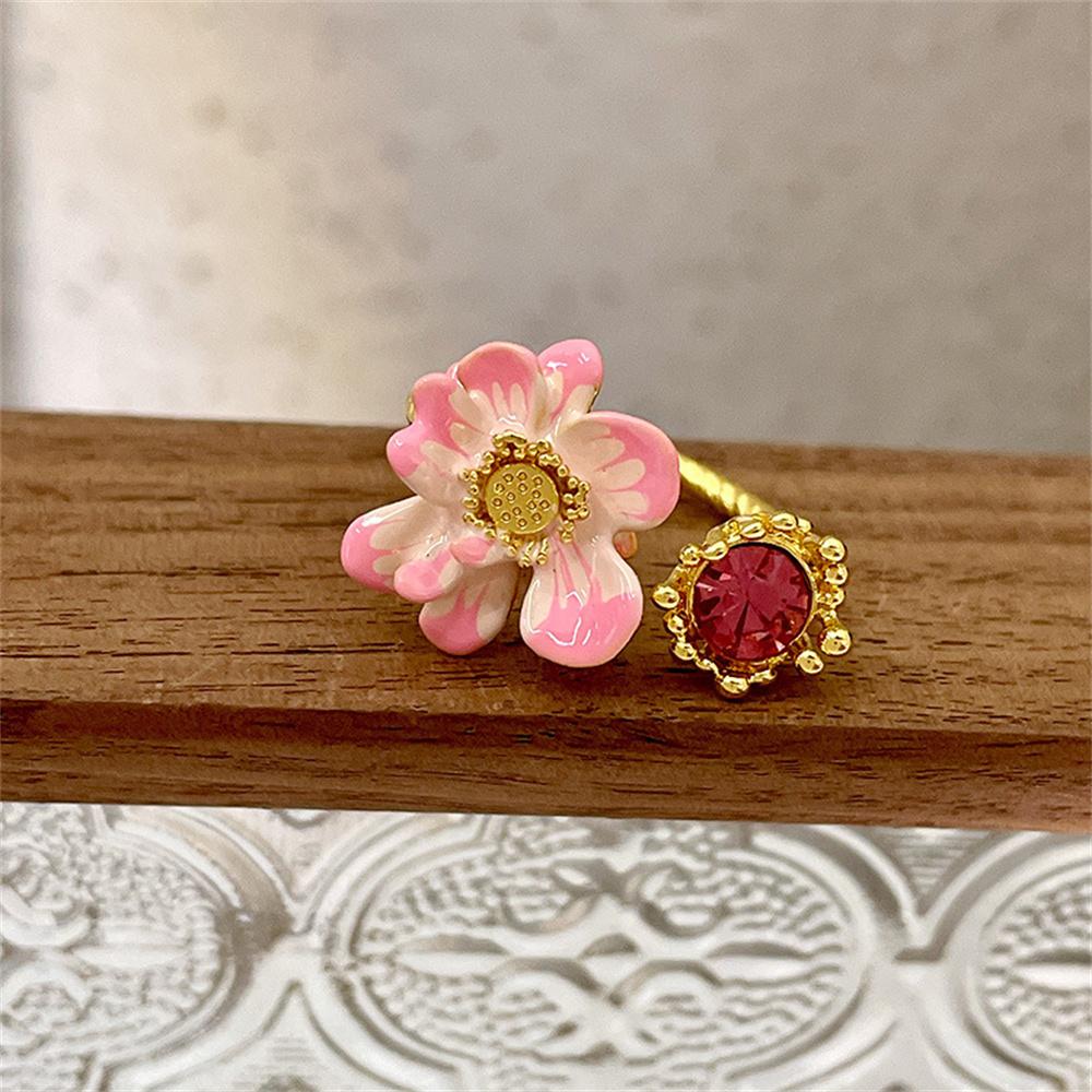 Temperament Pinke Blütenblatt Zirkon Offener Ring Temperament Frau Übertrieben Tropfenöl Blumenring Schmuck Geschenk