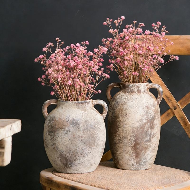 Ceramic Flower Vases Farmhouses Rustics Vases,Handcrafted Weathered Pottery Vases Terracotta Flower Vases Home Decors