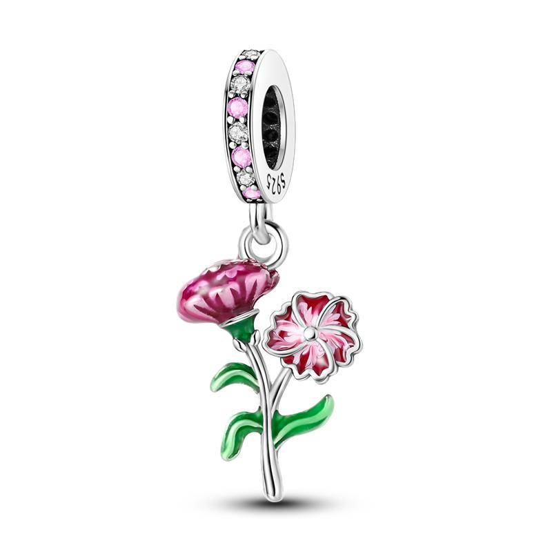 Flowers Series S925 Sterling Silver Sunflowers Tulip Carnation Charms Fit Original  Bracelet  For Women Jewelry Making