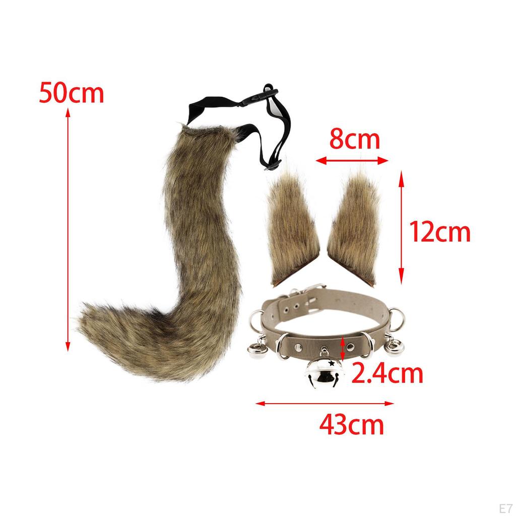 Ears and Tail Set Cosplay Costume Gift PU Leather Neck Choker for Stage Shows Halloween Carnival