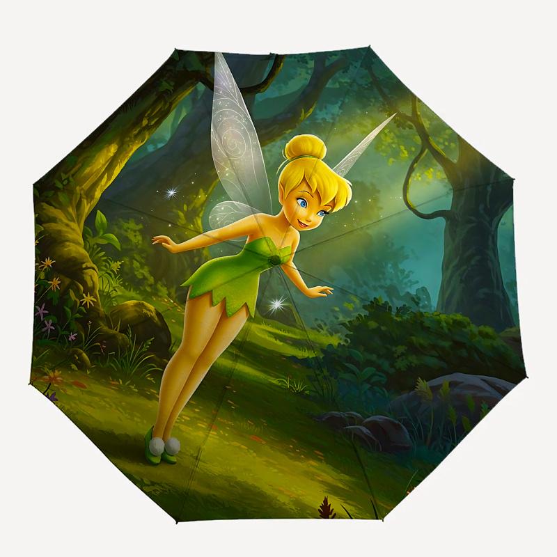 Disney Tinkerbell, Tinker Bell Automatic Open/Close Umbrella - Cute Umbrella with Cute Design, Portable 3-Fold Compact Umbrella for Men & Wo