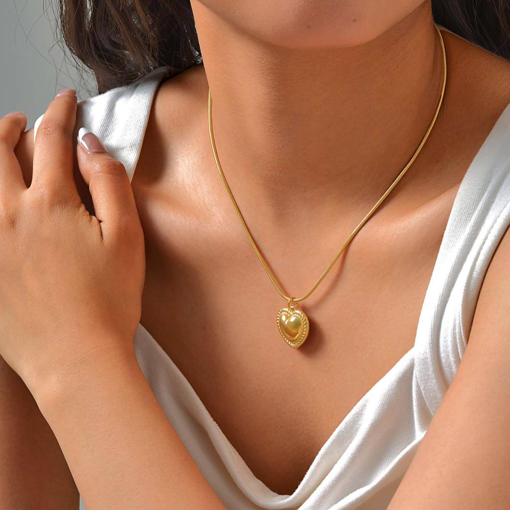 Jewelry Stainless Steel Round Snake Chain Heart 18K Gold Necklace Earrings Women'S Fashion Accessories 2106