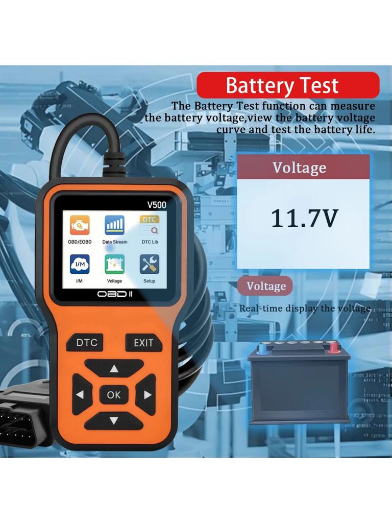 Car OBD2 Scanner Diagnostic Tool Code Reader, Car Voltage Tester Engine Fault Code Scanner, Charging Tester Diagnostic Tool V500