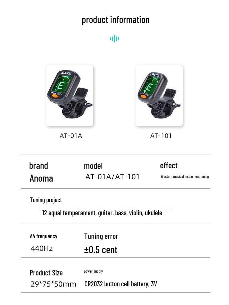Anoma Chromatisches Stimmgerät für Gitarre, Ukulele, Bass - Musikinstrumentenzubehör