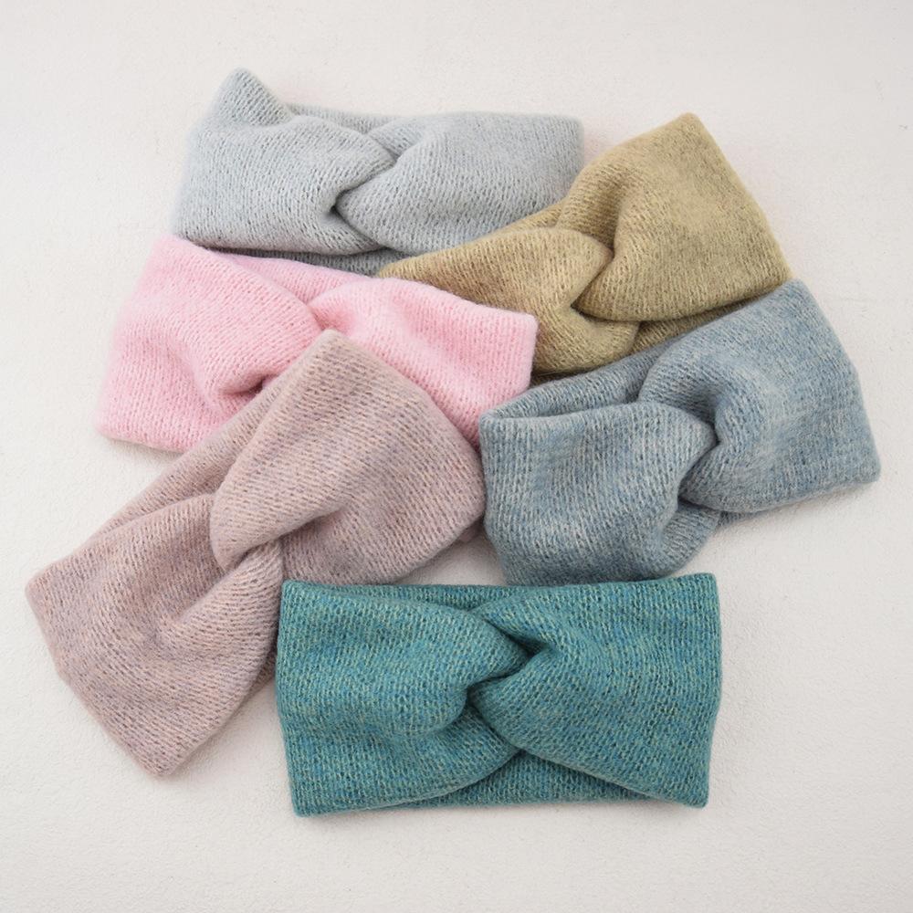 New Wool Knitting Cross Wide Headbands Winter Ear Warmer Soft Elastic Mohair Headwrap Turban For Women Girl Hair Accessories