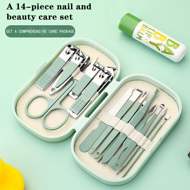 Luxury Beauty Nail Clipper Set 14-Piece Carbon Steel Durable Portable Manicure Tools Custom Logo Plastic Box for Women Nail Art
