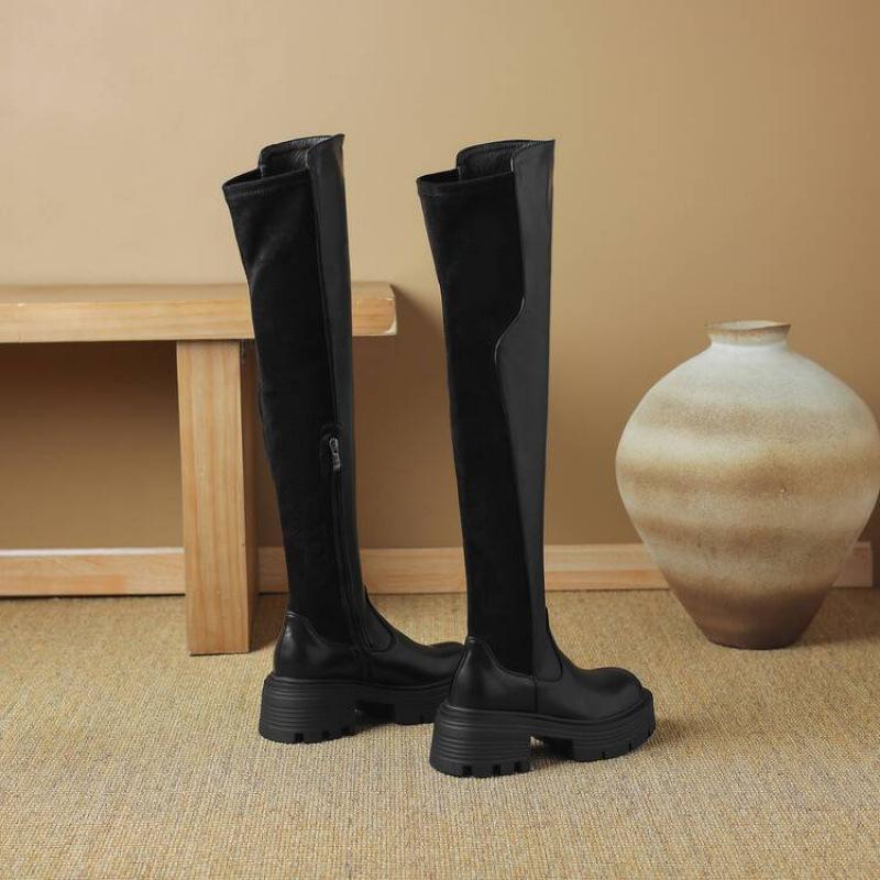 

Осенне-зимние женские ботфорты на толстой подошве, нескользящие, с боковой молнией, однотонные, большого размера, кожаные женские ботинки, новая модель Мартин в корейском стиле 33