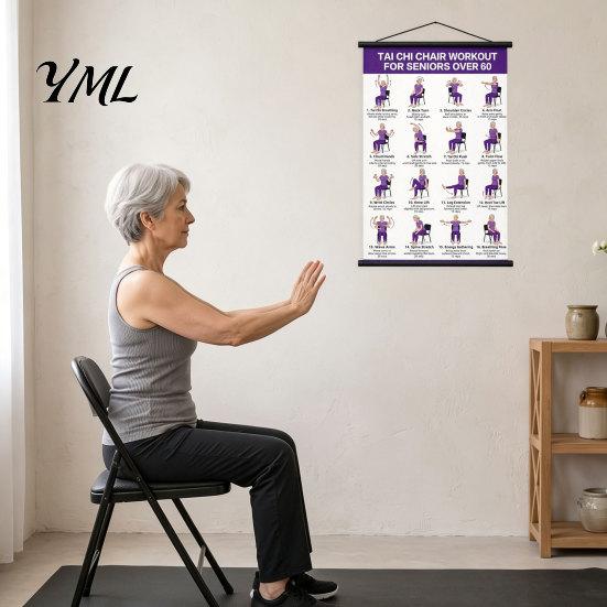 Beginner Tai Chi Training Hanging Scroll Poster, Sitting/Walking Movements Guide, Large Size Learning Material High Definition Wall Chart for