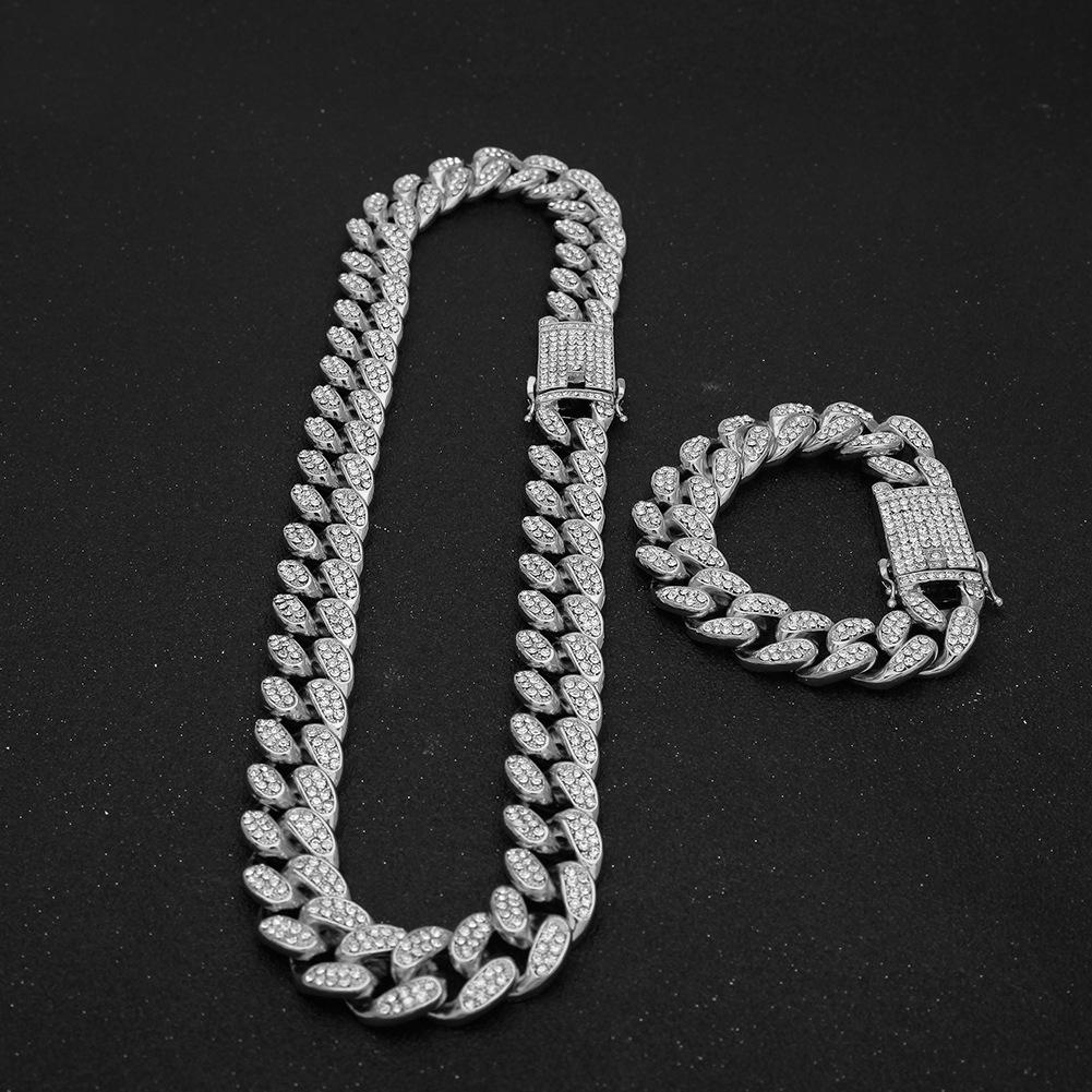 20Mm Full Diamond Men's Big Gold Chain Domineering Exaggerated Miami Chain Fashion Trend Jewelry Necklace Accessories