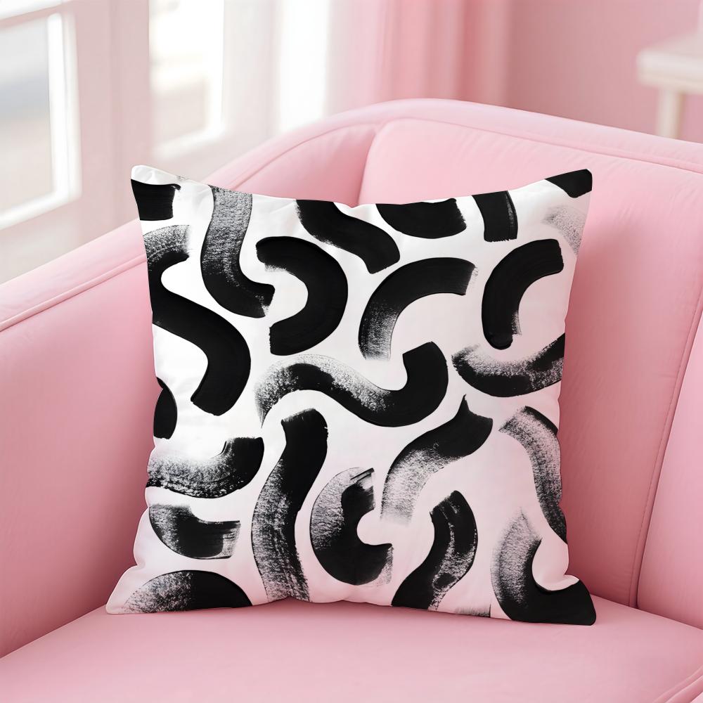 Black and White Striped Geometric Rectangle Cushion Cover Pillow Case Soft Skin Friendly Fabric Concealed Zipper