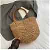 Straw Bag Women's New Seaside Vacation Beach Woven Bag Large Capacity Shoulder Bag Tote Straw Bag Vegetable Basket
