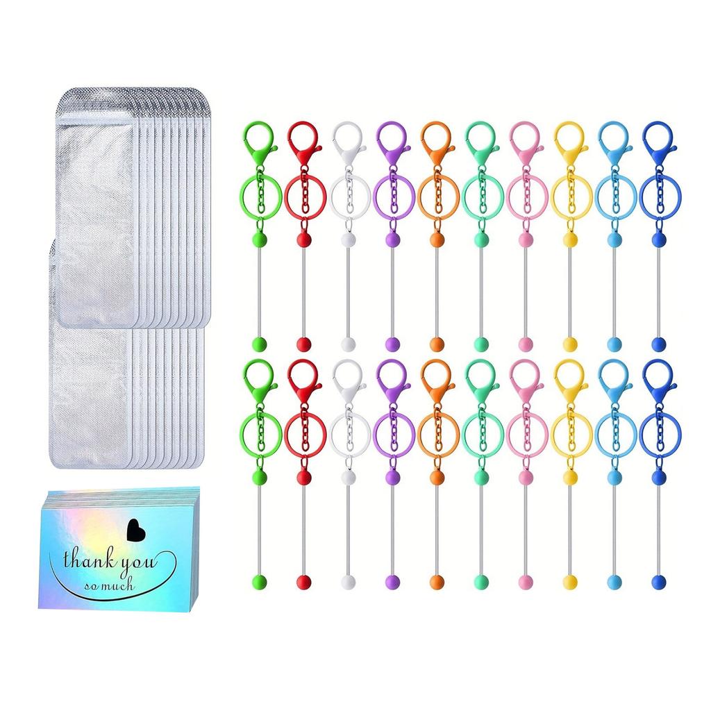 Portable Handmade Keychain Craft Supplies Crafting Bundles with Metal Bead Rods Clear Bags and Thank You Cards