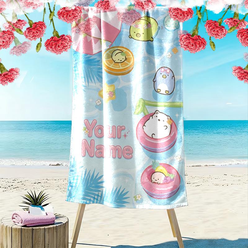 Name Custom Sumikko Print Beach Towel, Large Soft Quick Dry Towel for Beach Camping Swimming