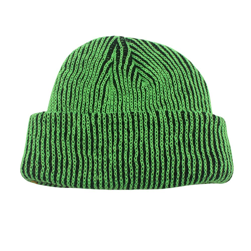 Custom Logo Striped Knit Hats Winter Outdoor Acrylic Riding Hat Ear Protection Warm Curly Brimmed Hat Two Toned Striped Beanies