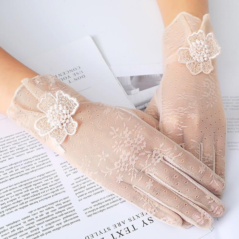Spring and Summer Women's Sun Protection Gloves Lace Flowers Lightweight Driving Breathable Outdoor Sunshade Cycling Touch Screen Gloves
