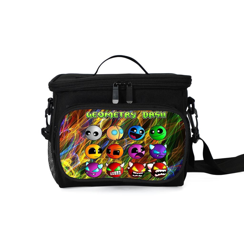 Geometry Dash Lunch Box for Kids Teens Insulated Lunch Bag Portable Cooler Bag Large Capacity Gray
