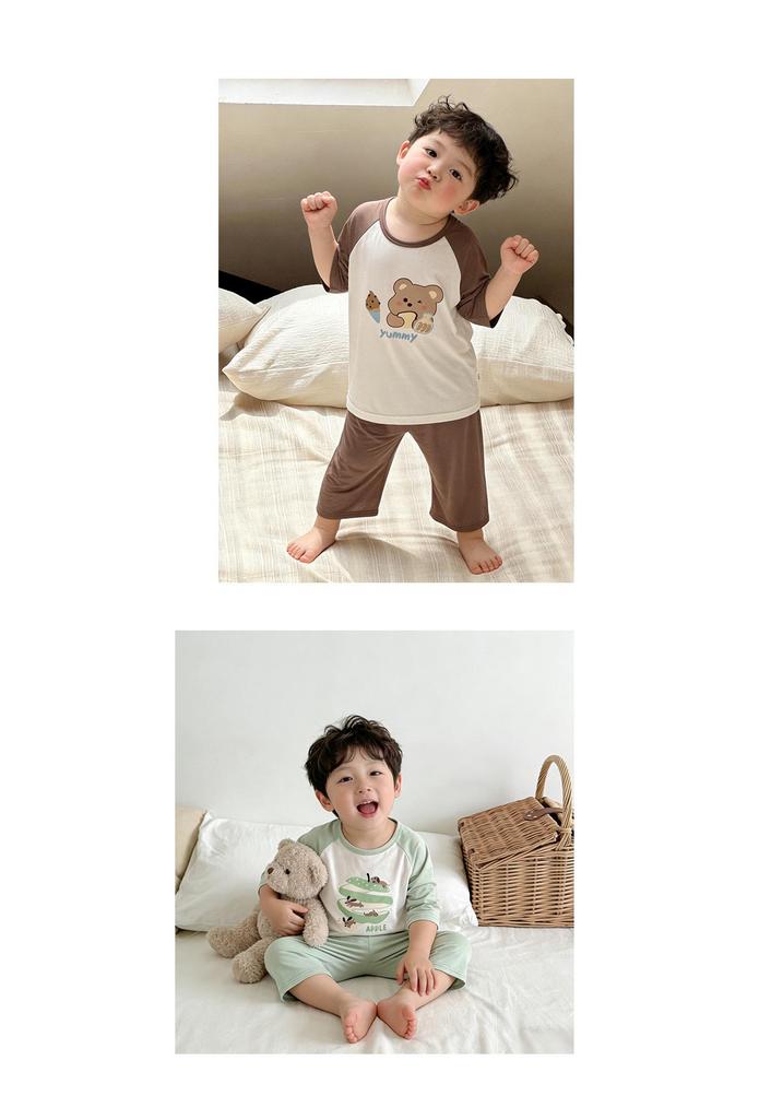 Girls' Air-Conditioned Pajama Set: 7-Point Sleeve & Pants, Ages 2-15, Sizes 80-160cm, Breathable Summer Sleepwear