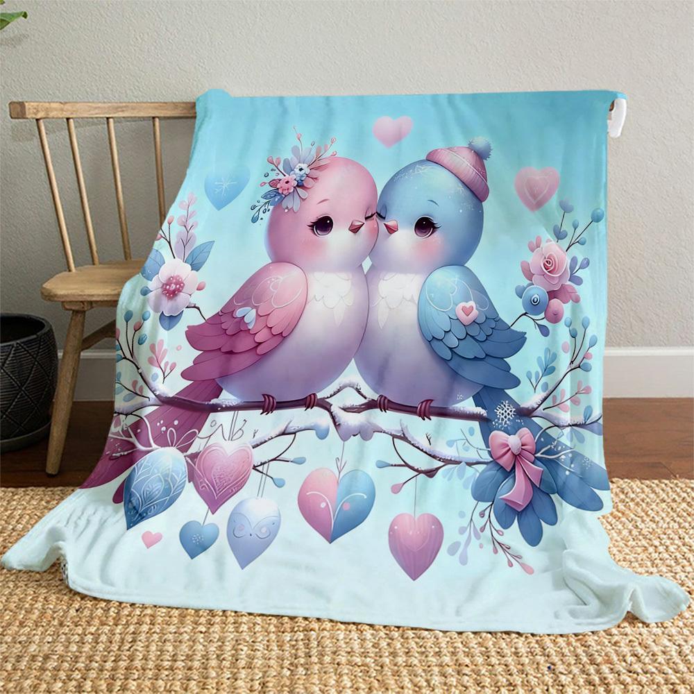 1pc love birds Outdoor Flannel Blanket Soft Warm All-Season Throw for Sofa Bed Car Camping Office, Cozy Gift Idea1313S