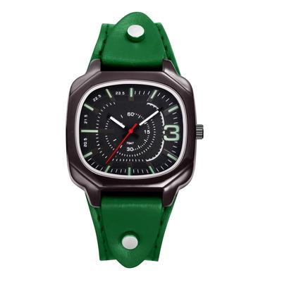 Unisex eckige Armbanduhr mit Lederarmband: Wasserdichte Analoge Quarzwerk, Echtes Leder, Punk Modeuhr - Perfektes Geschenk für Halloween,
