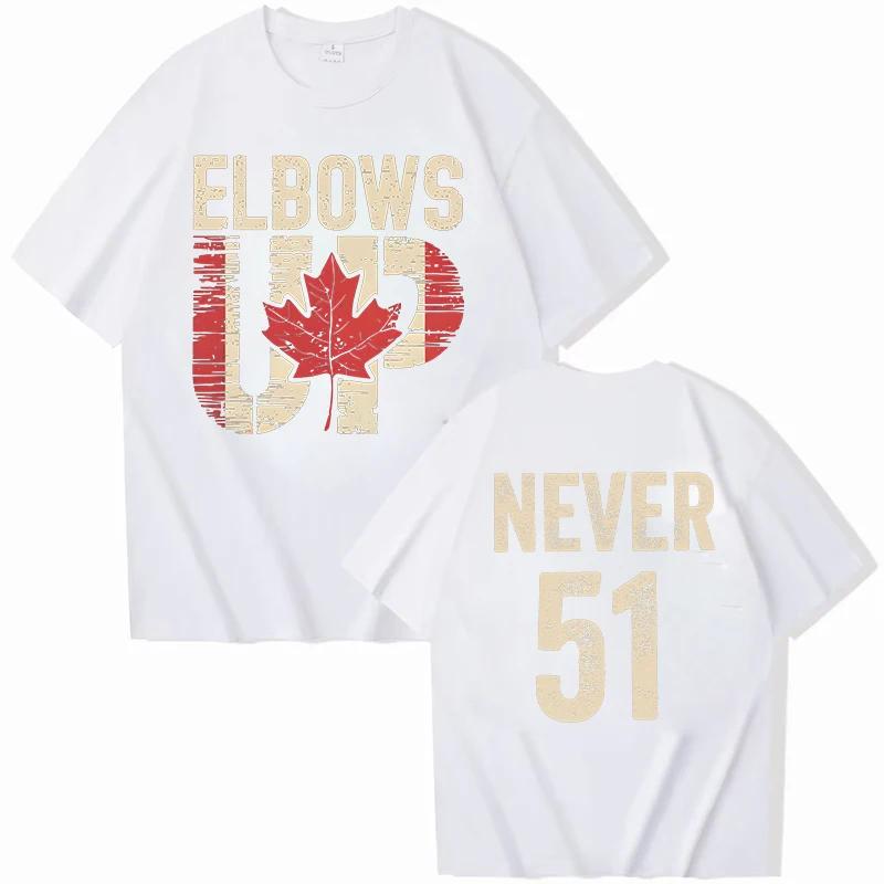 Retro Elbows Up Never 51 Canada Print Women T-shirts Casual Summer Tees Funny Vintage Tshirt Graphic Tops Female Clothing