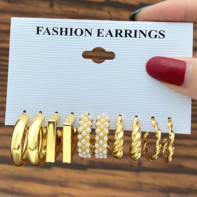 17KM Vintage Küpe Seti Metal Altın Rengi Sarkan Küpeler Kalp Kelebek Çember Küpeler Geometrik Moda Takı Trend