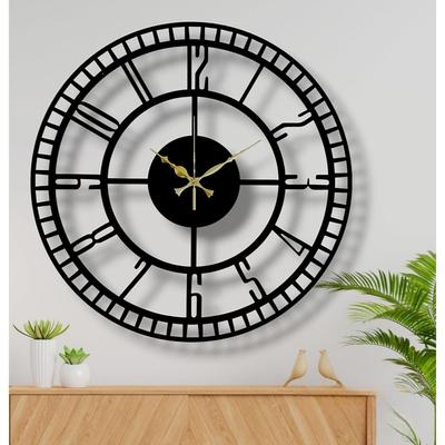 Stylish Silent Metal Wall Clock for Living Room, Fancy Antique Modern Big Hanging Decorative Analog Wall Clock (50Cm (20 In)) (Matte Black)