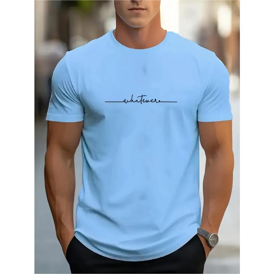 New Letter Print Men's Round Crew Neck Short Sleeve Tee, Fashion Street Style Breathable T-Shirt, Casual Comfy Top For Spring Summer