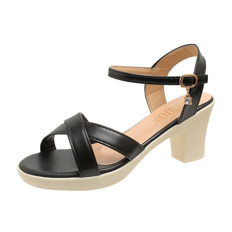Summer new high heels women's fashion open-toe buckle belt woven thick heel fish mouth sandals women