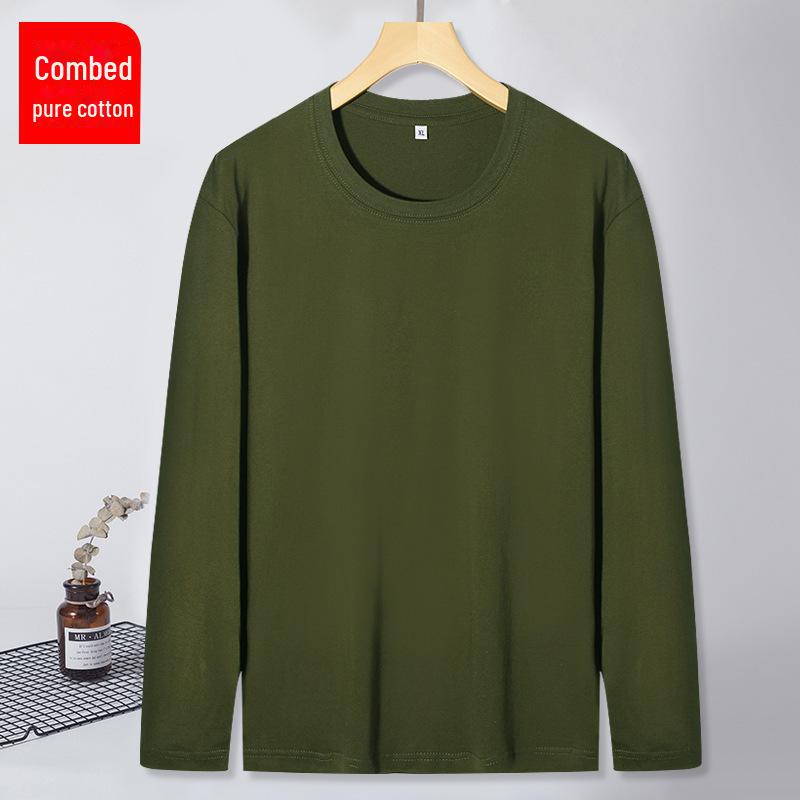 Herren Weiß Baumwolle Langarm Rundhals T-Shirt - Lockere Passform Einfarbig Herbst Oberteil