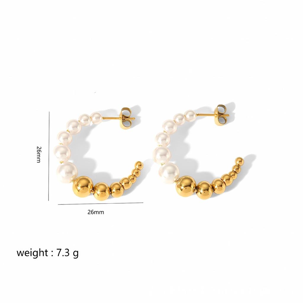 Exqusite Elegant C-Shaped Pearl Beaded Earrings Light Luxury Stainless Steel Stud Earrings  For Women Daily Wearing Gifts