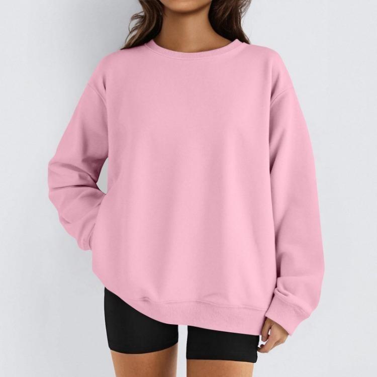 Damen Winter Fleece Tops Langarm Sweatshirt Lässiger Rundhalsausschnitt Pullover Lockerer Schnitt Warme Wintertops