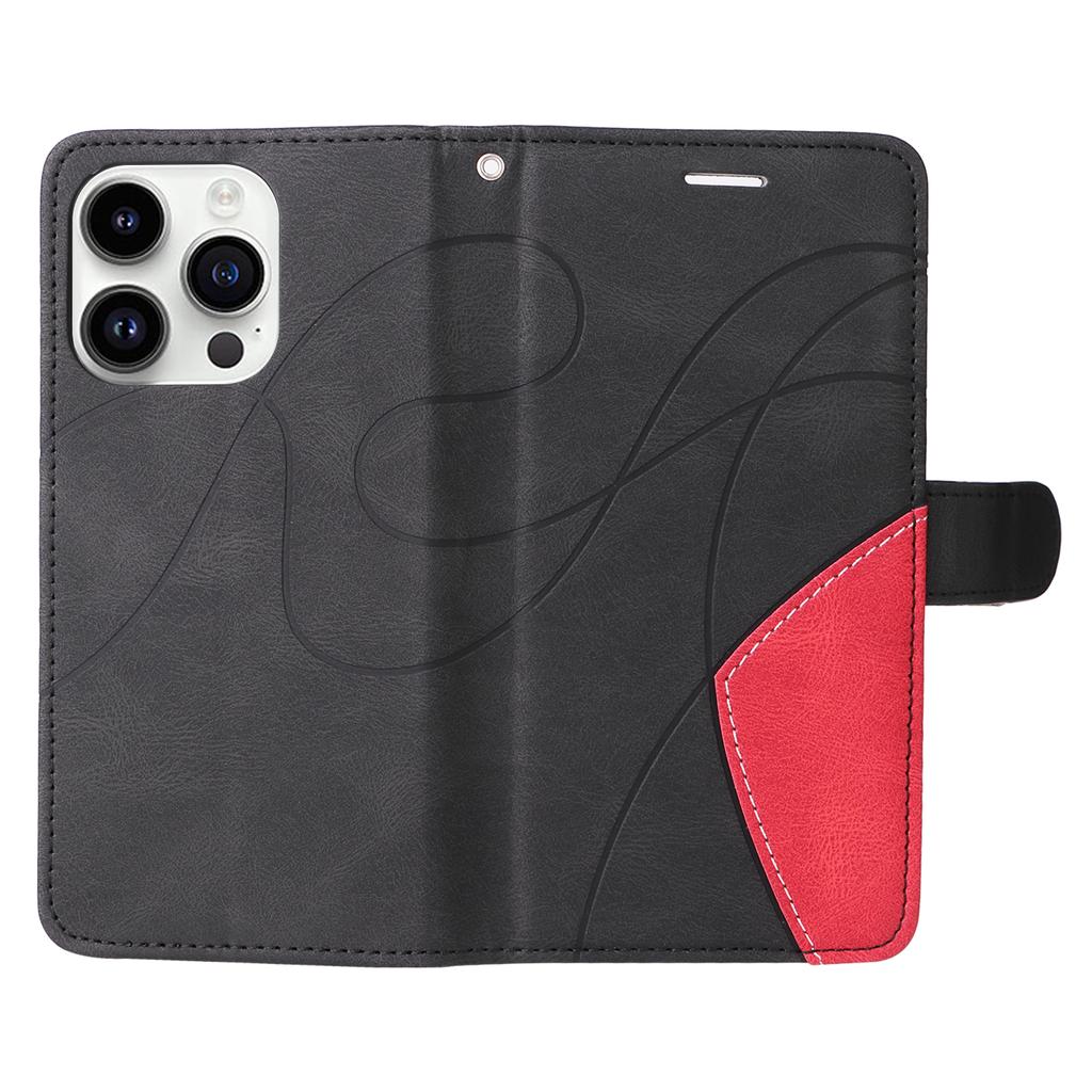 For iPhone 15 Pro Leather Phone Case Stand Wallet with Bi-colour Splicing Design