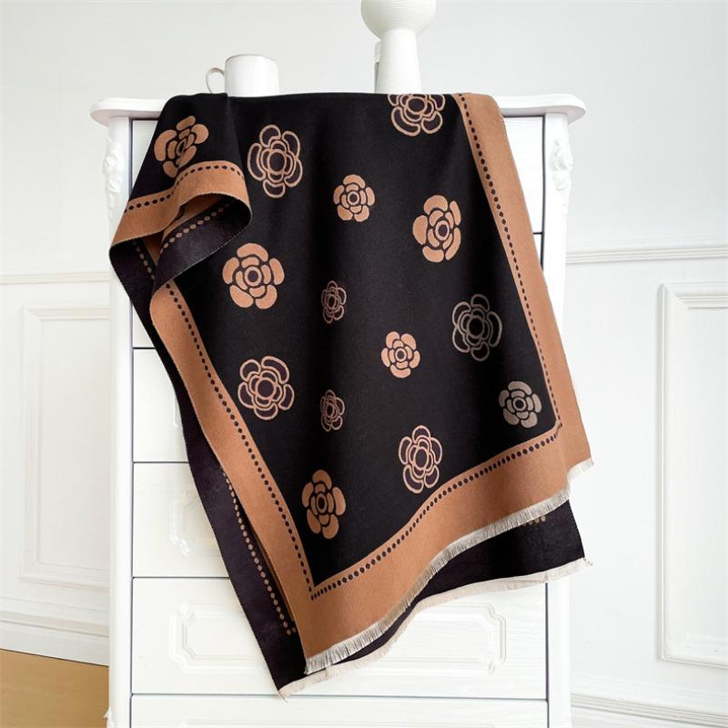 Camellia cashmere scarf women's winter senior sense versatile thickened warm scarf air conditioner shawl