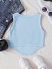 Girls' Summer Fishbone Waist-Cinched Cropped Top, Square Neck Slim Sleeveless Vest