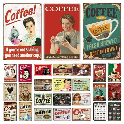 Coffee Metal Tin Signs Vintage Plaque Metal Plate Retro Wall Art Posters for Cafe Kitchen Bar Pub Clubs Iron Painting Decoration
