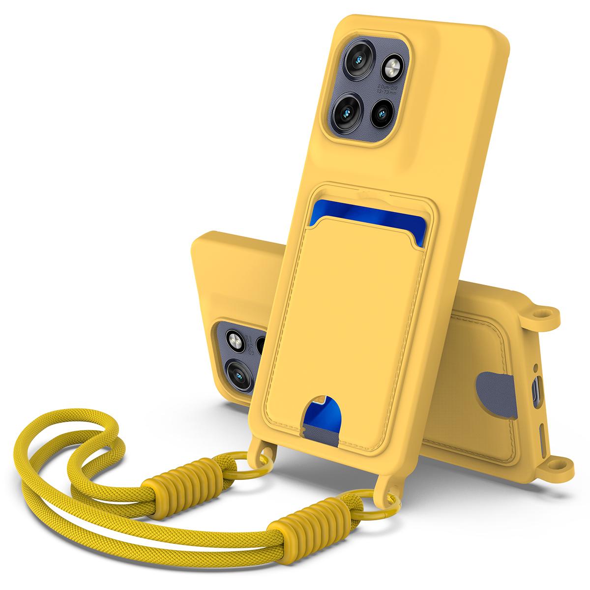 

For Motorola Moto S50 5G/Motorola ThinkPhone 25 5G/Motorola Edge 50 Neo 5G Liquid Silicone Case Phone Back Cover with Card Holder and Short Strap Yellow