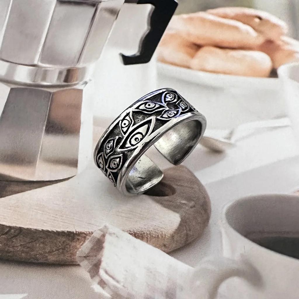 Devils Eyes Retro Ring For Men Copper Color Punk Gothic Adjustable Cuff Ring Rock Hiphop Handmade Jewelry Accessories Man Gift