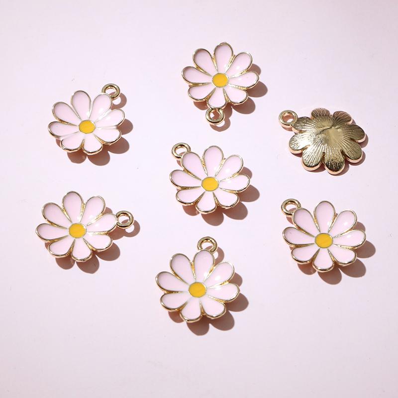 20pcs 19x15mm Enamel Cute Daisy Flower Charms Pendant DIY Jewelry Making Accessories Findings for Necklace Earrings Bracelets