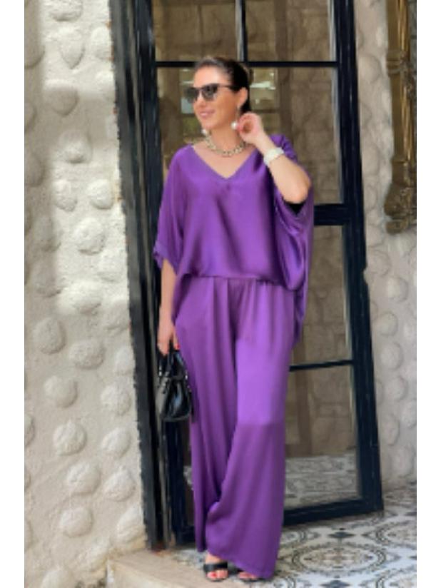 European and American 2024 V-Neck Short-Sleeve Casual Wide-Leg Pants Set