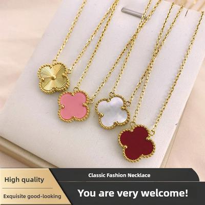 High Quality Four-Leaf Clover Necklace Female Double-Sided Pendant Black And White Mother-Of-Pearl Carnelian Agate Lock Collarbone Chain