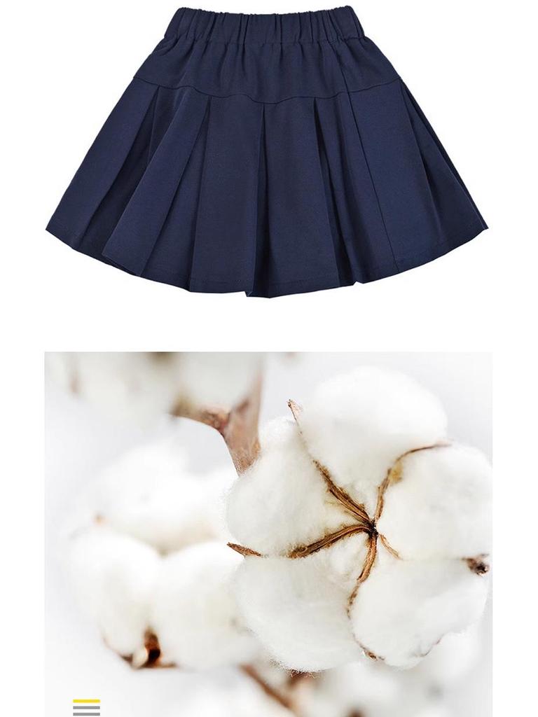 Girls' Black Pleated Cotton Skirt - Navy Blue School Uniform for Middle & Primary Students, Autumn Collection