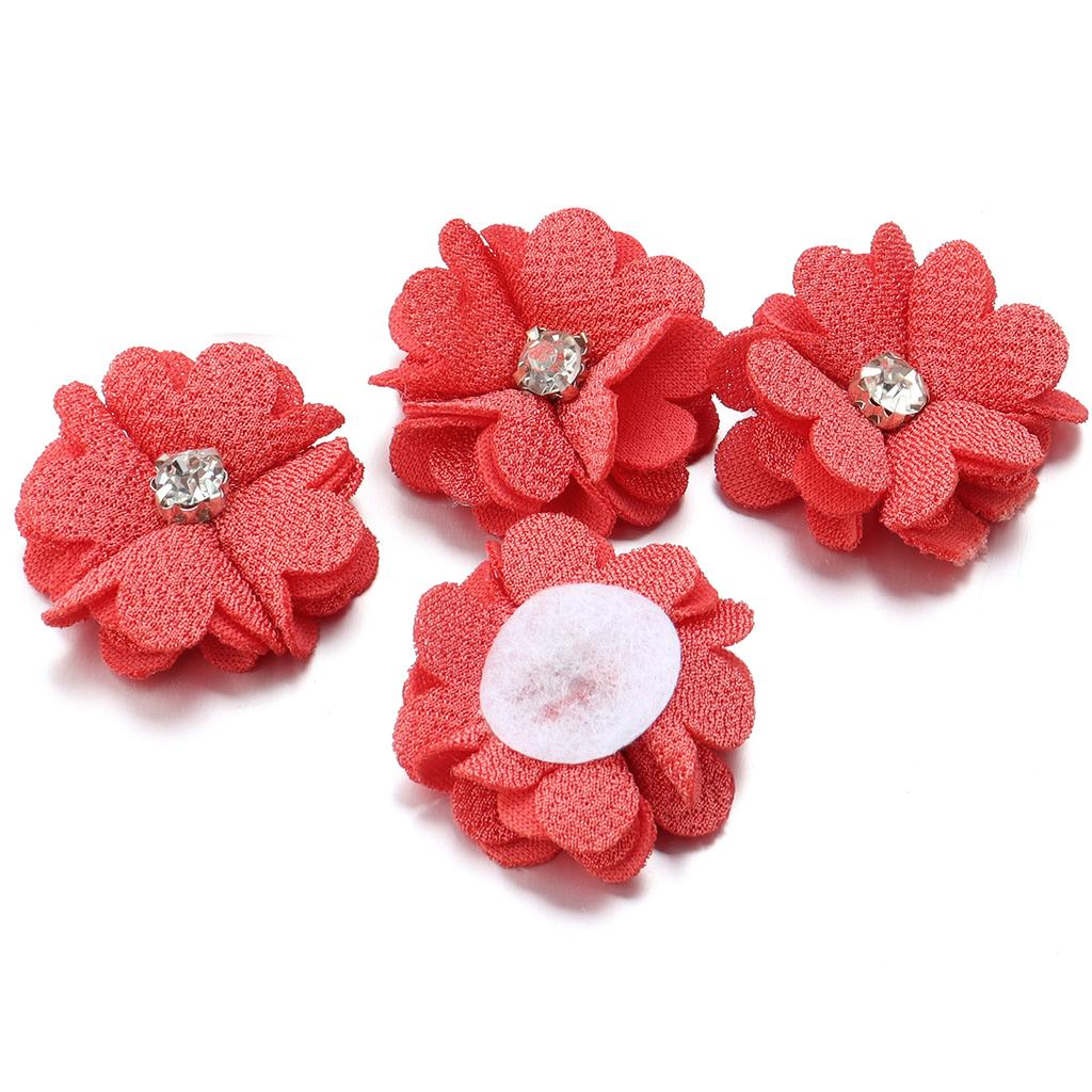 10pcs Colorful Fabric Flower 3.5cm Rhinestone Flower Core Pearl Hemp Flower Applique For DIY Clothing Sewing Headwear Decoration