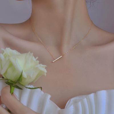 Colar de prata esterlina S925 em formato de V pequeno e fino, design estilo francês feminino, corrente de clavícula de diamante completo de alta qualidade e luxo leve