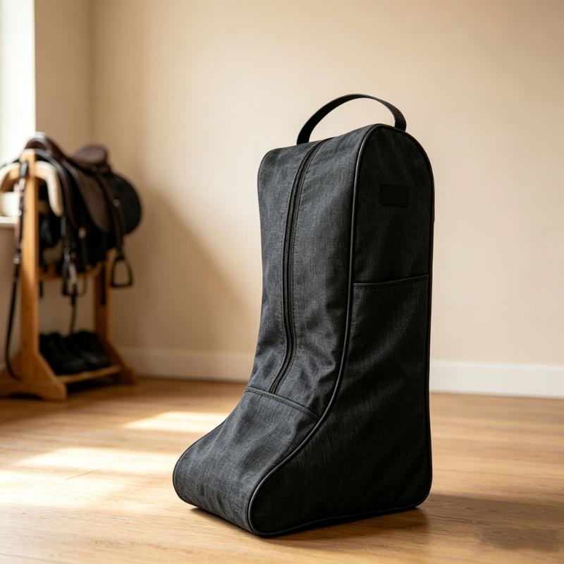 Black Tall Boot Bag with Full Opening, Accessory Pocket and Carry Handle, Riding Footwear Storage Case for Barn Storage, Travel and Competition Use