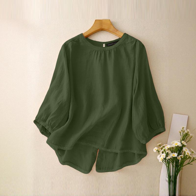 

ZANZEA Женская летняя блузка свободного кроя с круглым вырезом и рукавом 3/4 4XL зелёный