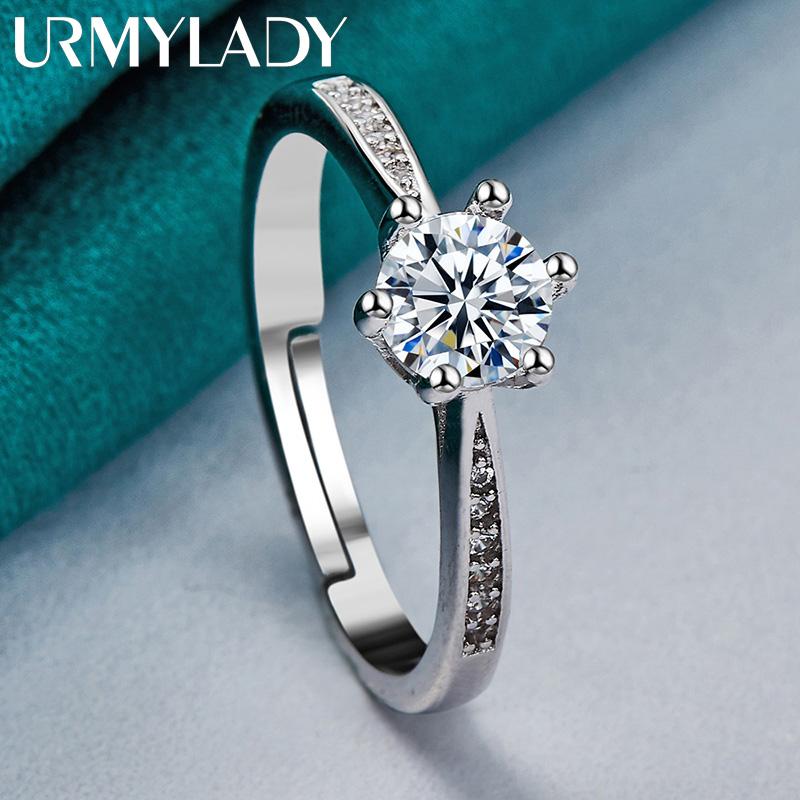 URMYLADY 925 Sterling Silver Six Claw Zircon Ring For Women Wedding Fashion Charm Jewelry