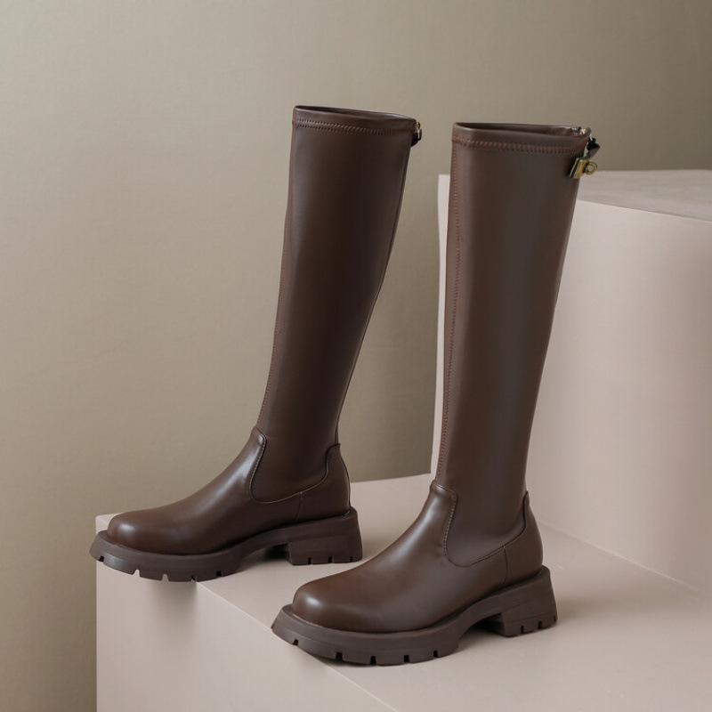 Autumn and Winter Women's High Boots Thick-soled Non-slip Medium-heeled Women's Boots New Large-size Round Head Square-heeled Boots Korean Versio