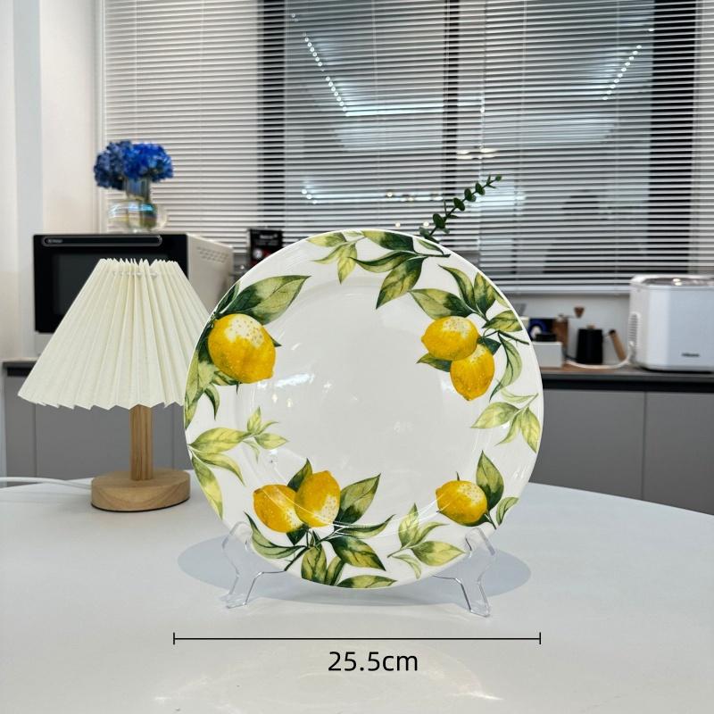 Lemon Pattern Porcelain Plate Ceramic Bowl Hand-painted Round Dinner Plate Fruit Dish Kitchen Plates Japanese Dishes